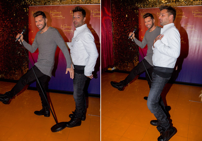  Ricky Martin faz graça ao conhecer seu clone de cera em museu na Austrália