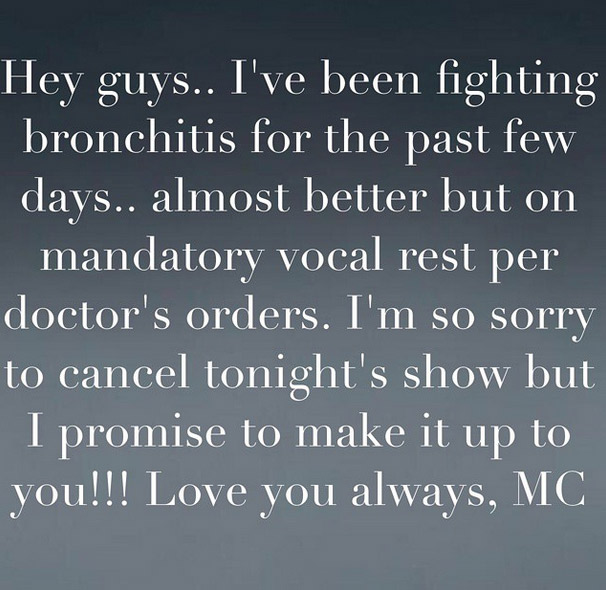 Crise de bronquite faz Mariah Carey cancelar show
