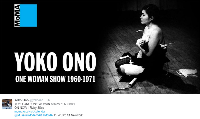 Yoko Ono inaugura sua exposição em Nova Iorque