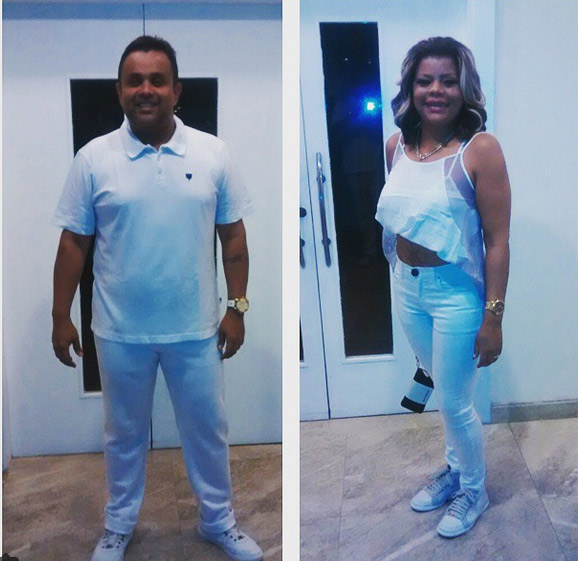 Taty Quebra Barraco e marido no aniversário de MC Gui