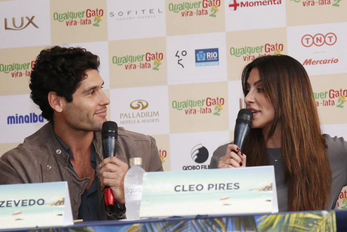Dudu Azevedo e Cleo Pires em coletiva de filme, no Rio