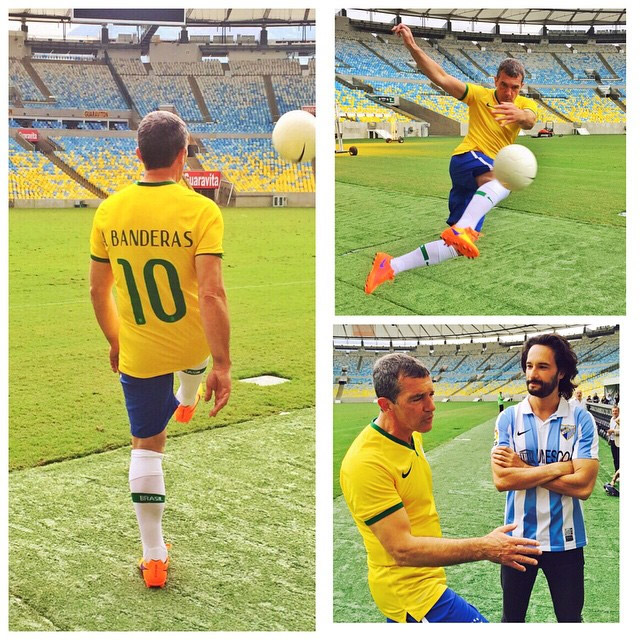 Antonio Banderas joga futebol no Maracanã e posta fotos