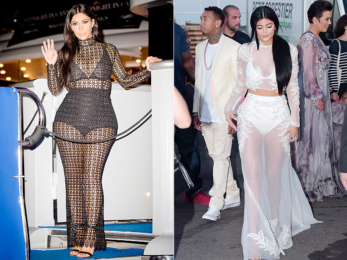Kim e Kylie Jenner abusam da transparência em evento