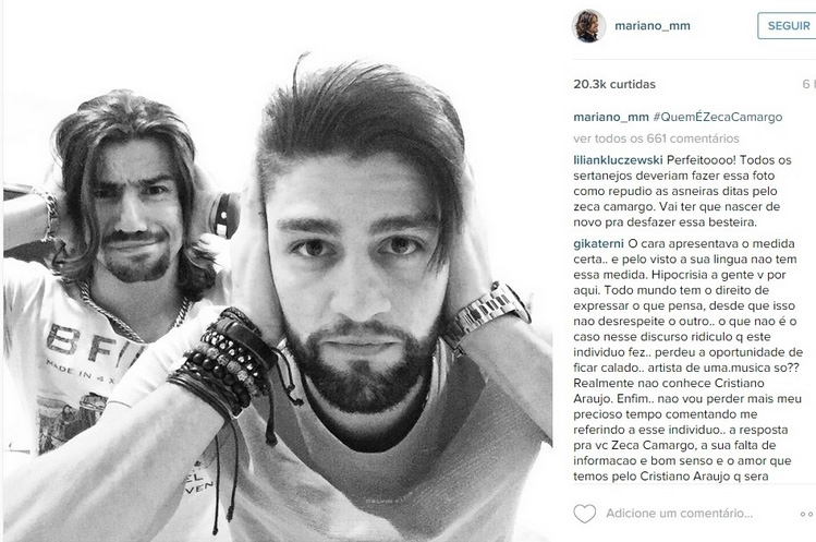 Munhoz e Mariano também taparam seus ouvidos para a reportagem de Zeca. Eles mostraram apoio à rashtag #QuemÉZecaCamargo