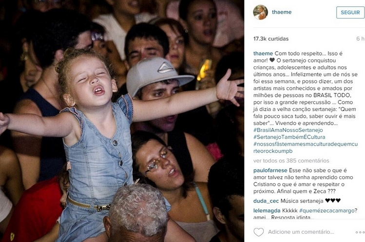 Já a cantora apelou para uma das imagens de suas fãs, ao mostrar que o amor pela cultura sertaneja é, de fato, uma questão enraizada no Brasil e precisa, sim, ser valorizada