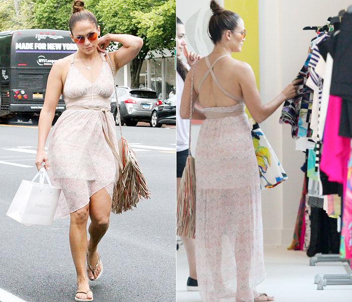 Jennifer Lopez faz compras com as costas de fora em NY