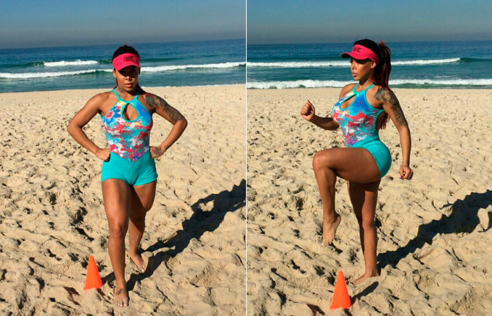 Ariany Nogueira espanta preguiça e decide malhar na praia