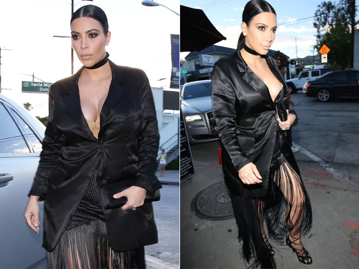 Kim Kardashian usa look decotadíssimo em Los Angeles