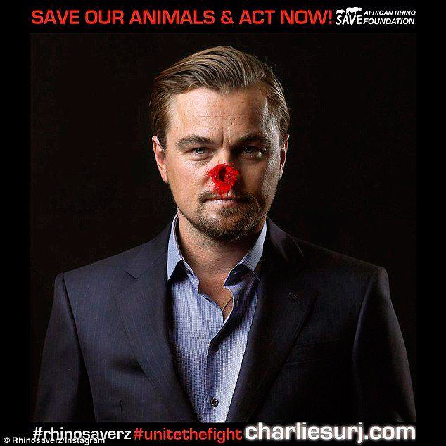 Leonardo DiCaprio posa para campanha em prol dos rinocerontes