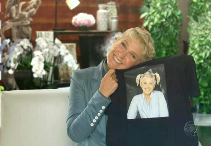 Xuxa brincando com semelhança com Ellen Degeneres