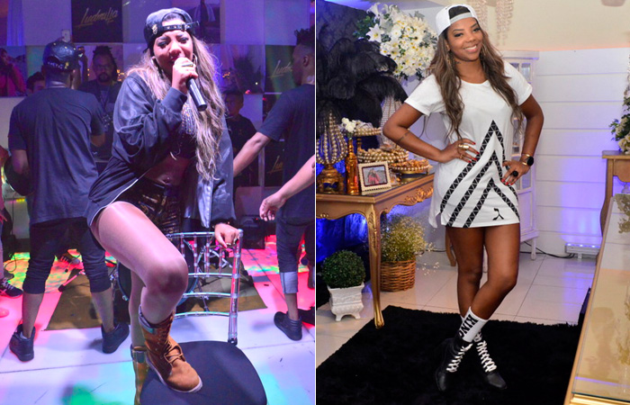 Ludmilla deixa barriga à mostra em festa de seu fã-clube