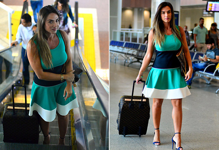 Nicole Bahls esbanja charme em aeroporto