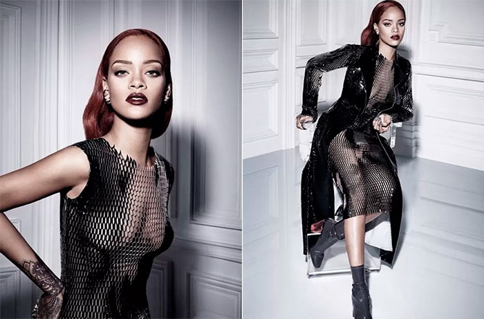 Rihanna deixa seios à mostra em ensaio para a Dior