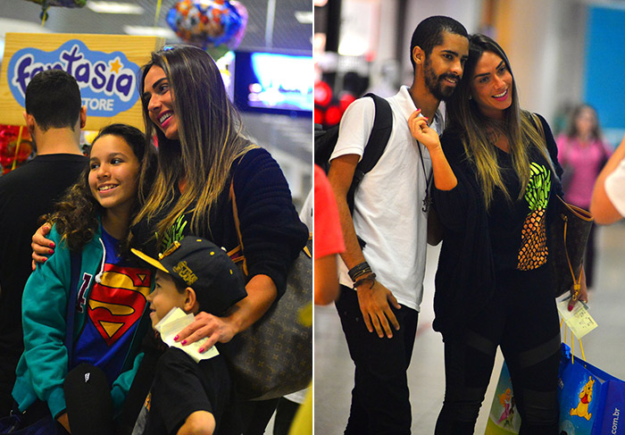 Nicole Bahls é tietada em aeroporto