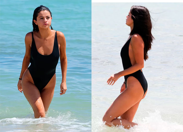 Selena Gomez aposta no maiô cavadíssimo para curtir Miami