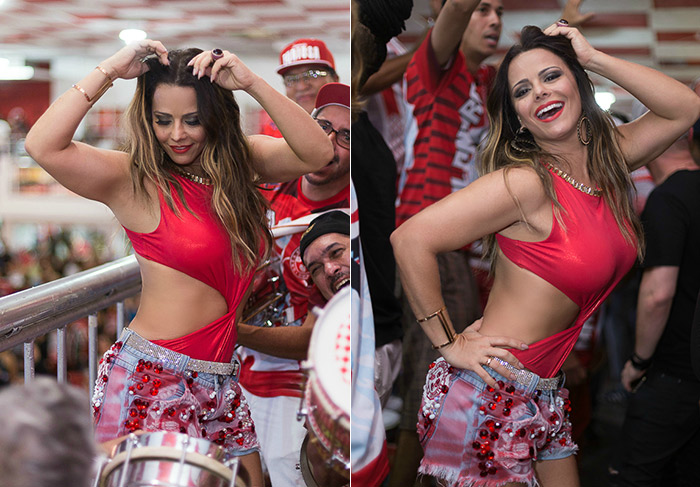 Viviane Araújo esbanja boa forma ao cair no samba no Rio
