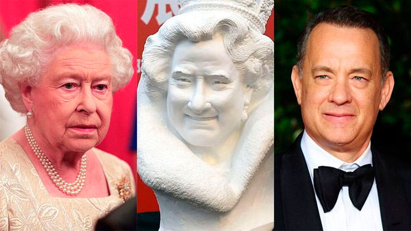 Estátua da rainha Elizabeth II lembra...Tom Hanks