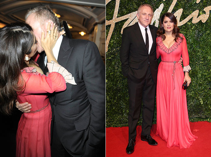 Salma Hayek dá beijão no marido em premiação