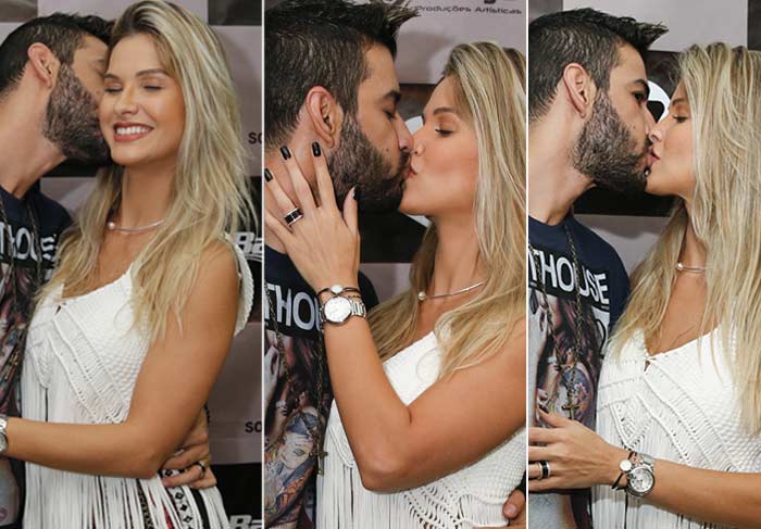 Antes de show, Gusttavo Lima e Andressa Suita trocam beijos