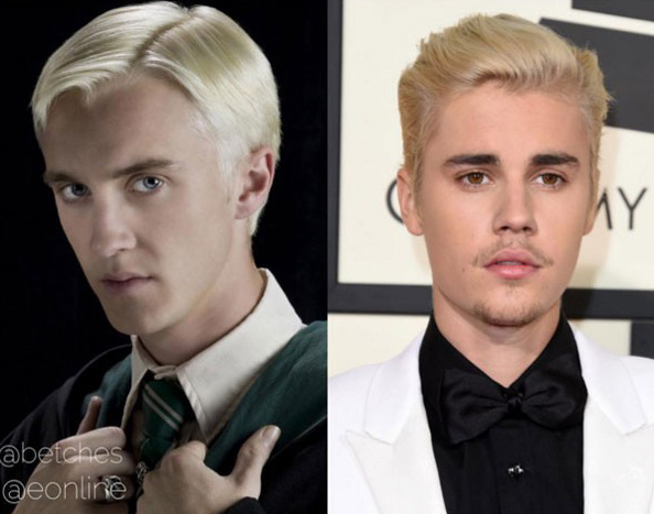 Justin Bieber foi comparado ao personagem de Harry Potter, Draco Malfoy