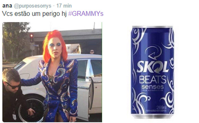 Lady Gaga também foi comparada com um latinha de Skol Beats, por conta de seu look