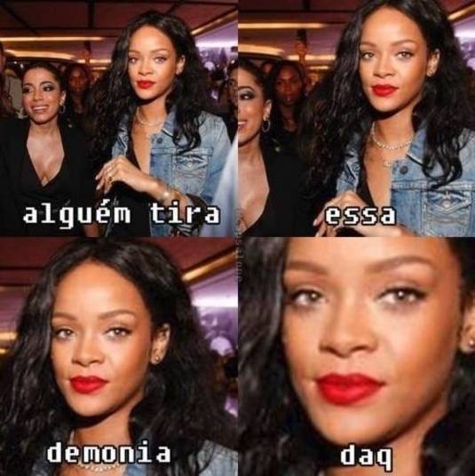 Além de Anitta, a própria Rihanna também foi transformada em vários memes, durante sua estadia em solo verde e amarelo, há dois anos. Um dos focos foi a expressão que a artista internacional colocou no rosto durante o encontro com a brasileira