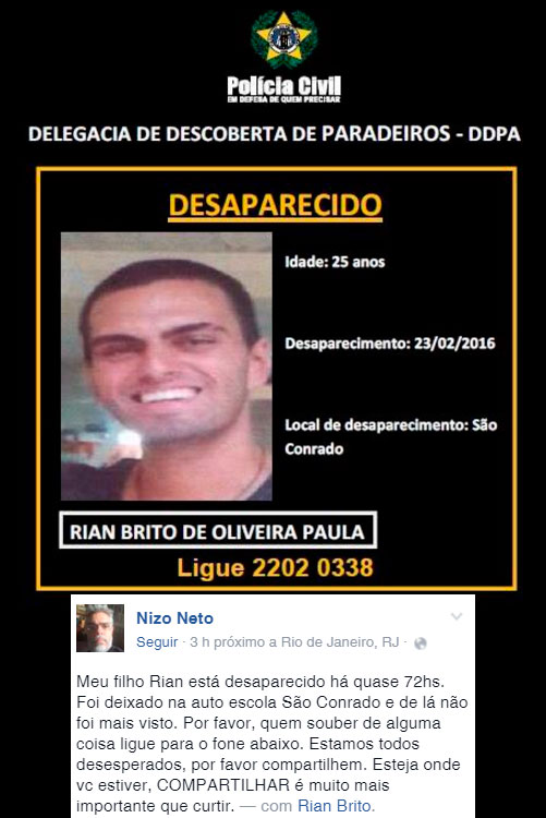 Nizo Neto faz apelo na web para encontrar filho desaparecido
