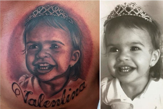 Wellington Muniz tatua rosto da filha 