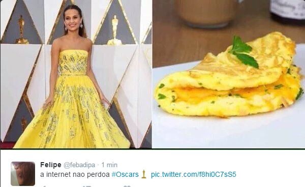 Alicia Vikander também ganhou memes divertidos, como esse que foi comparada a um omelete