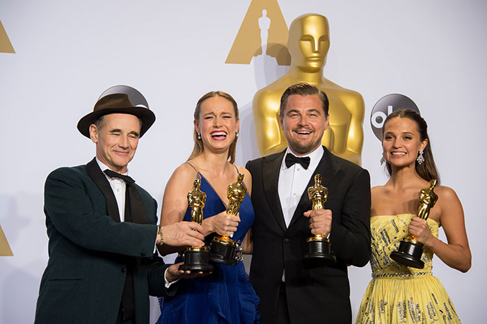 Mark Rylance, Brie Larson, Leonardo DiCaprio e Alicia Vikander 