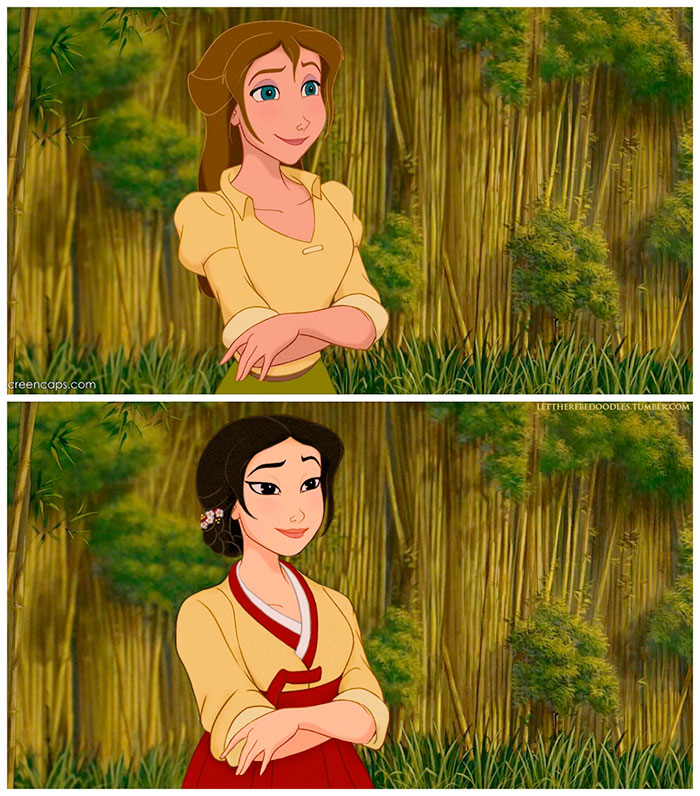 A princesa Jane, das animações para cinema Tarzan (1999) e de Tarzan & Jane, e de sua série de televisão, A Lenda de Tarzan, numa versão coreana com look mais modesto