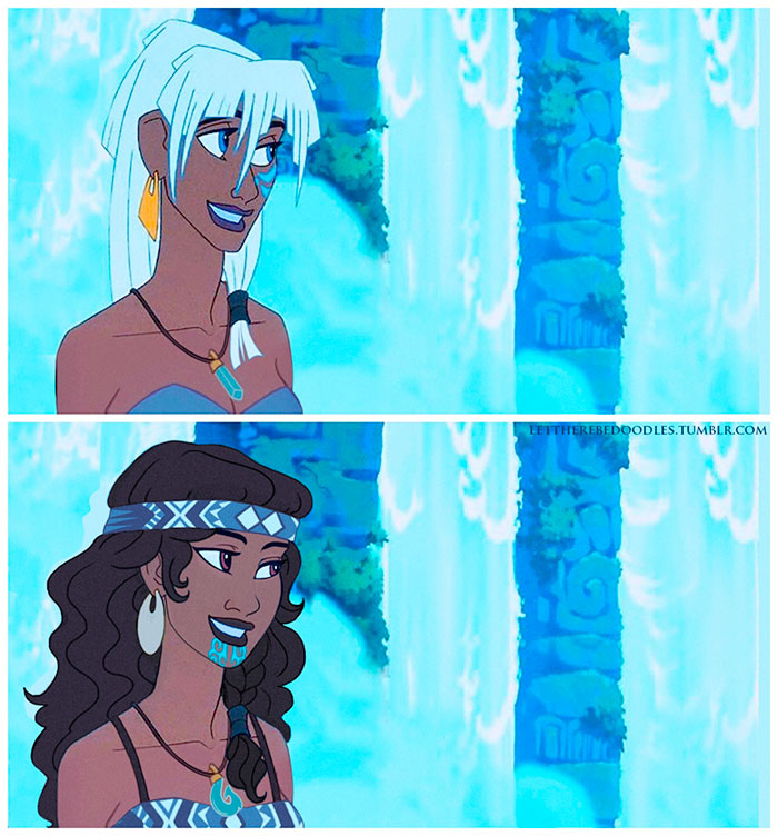 A princesa Kida, de  Atlantis: O Reino Perdido (2001), e de sua continuação, Atlantis 2: O Retorno de Milo, com um look tradicional das tribos Maori, que vivem nas ilhas da Nova Zelândia