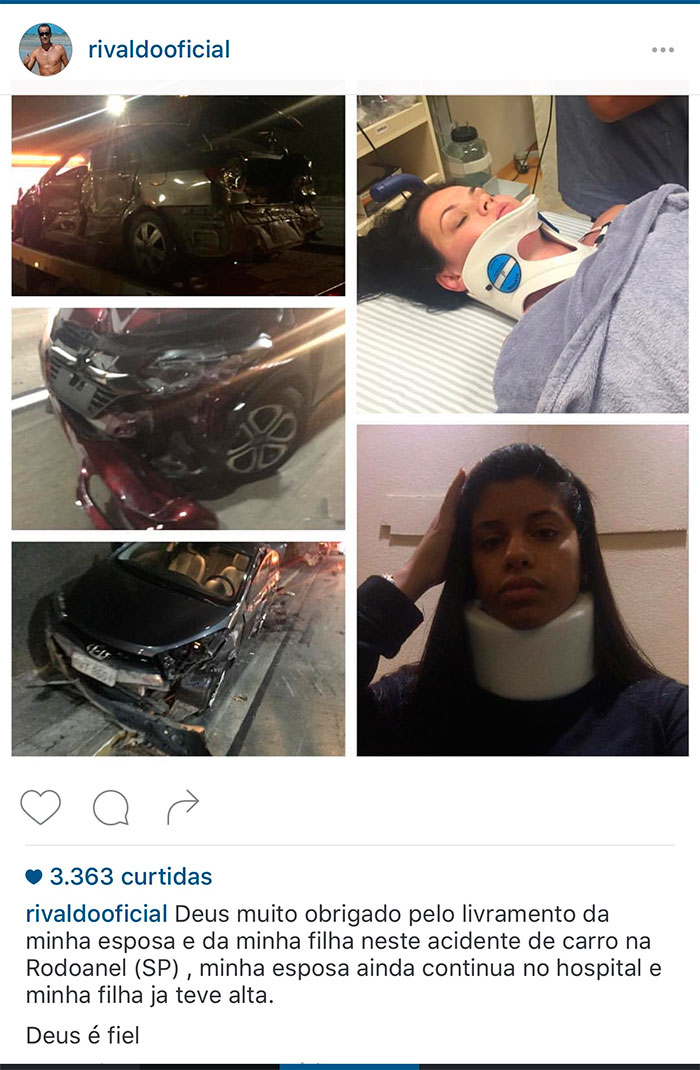 Mulher e filha do ex-jogador Rivaldo sofrem grave acidente