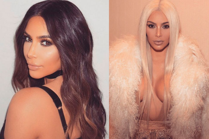 Uma das morenas mais desejadas no mundo todo, Kim Kardashian chocou o mundo ao aparecer com os fios bem mais claros. Embora já tenha voltado a cor natural, a socialite ainda usa perucas para quando quer inovar