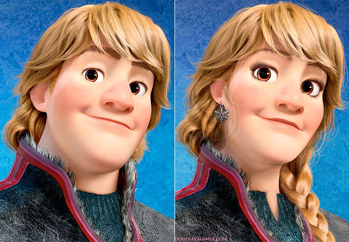 Kristoff Bjorgman é o príncipe no filme de 2013 de animação da Disney Frozen: Uma Aventura Congelante. Sua versão feminina ganhou um ar ainda mais simpático, com cílios longos, cabelos em trança, brincos, sobrancelha bem feita e pele de pêssego