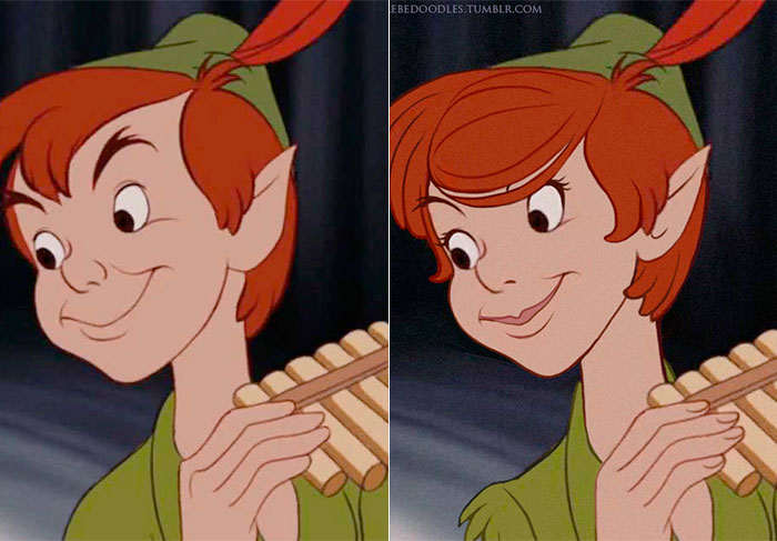 Este Peter Pan é do filme lançado em 2002: De Volta à Terra do Nunca. Os detalhes ficaram por conta de olhos maiores com cílios, mãos delicadas, sobrancelhas finas, cabelo um pouco mais volumoso e nariz arrebitado