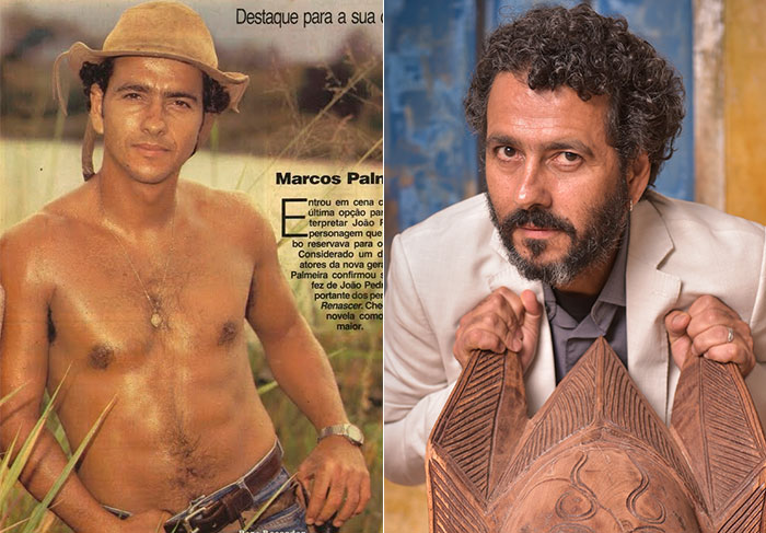 Marcos Palmeira aparecia, na maioria das vezes, sem camisa em cena da novela Renascer, de 1993, da Globo. Na época ele tinha 30 anos. Hoje, Palmeira está com 52 anos. Ele pode ser visto na novela Velho Chico, com seu personagem Cícero