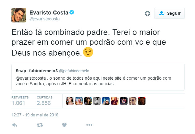 Padre Fábio de Melo chama Evaristo Costa para comer 'podrão'