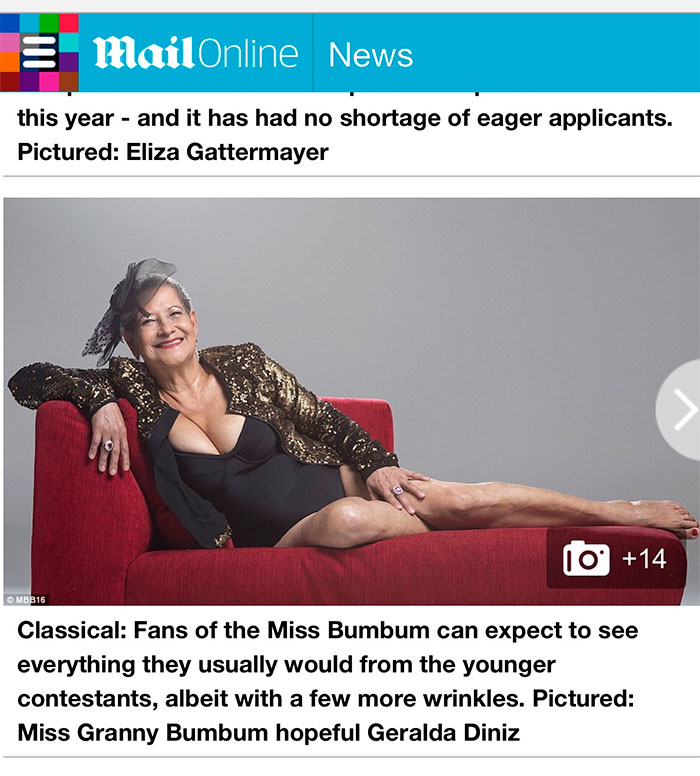 Miss Bumbum 'melhor idade' é destaque em jornal britânico