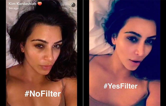 Kim Kardashian surpreende com e sem maquiagem