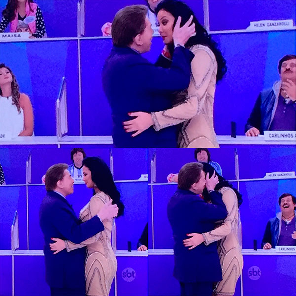 Silvio Santos simula beijo em Helen Ganzarolli em programa