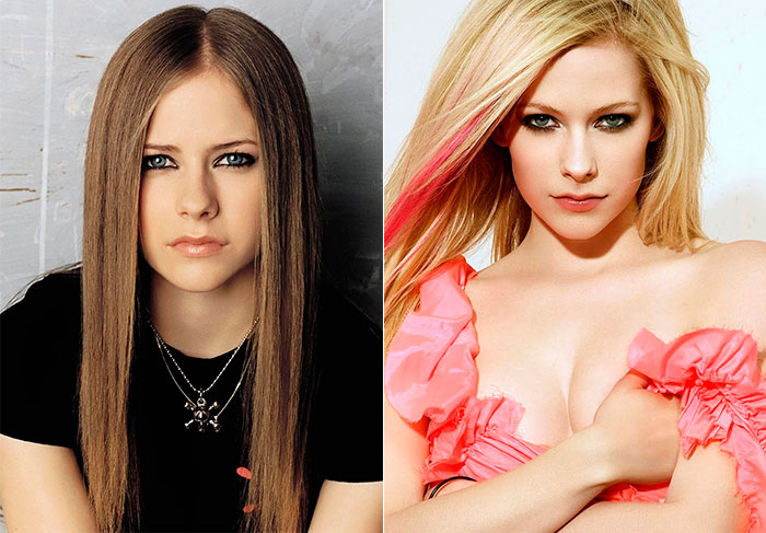 Avril Lavigne é um dos maiores exemplos da expressão tá no formol existentes no mundo do showbusiness. Desde o início de sua carreira, nos anos 2000, a cantora se casou duas vezes, sua carreira decolou, mas uma coisa continuou a mesma: seu rostinho angelical. Você consegue ver alguma diferença? Isso pode explicar um pouco a teoria de muitas pessoas que acham que ela morreu e colocaram uma pessoa idêntica no lugar