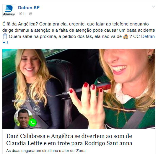 Angélica leva 'puxão de orelha' do Detran. Saiba o motivo!