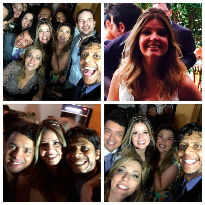 Mariana Santos e Rodrigo Velloni posam em várias selfies com amigos 