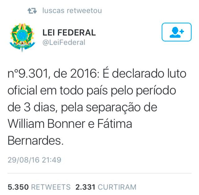 Internautas lamentam separação de Fátima e Bonner com memes