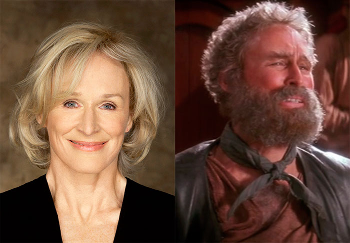 Viver hoomens nas teleonas não é dificuldade para Glenn Close e isso já faz tempo. Em A Volta do Capitão Gancho, ela ficou bem diferente na pele de Gutless