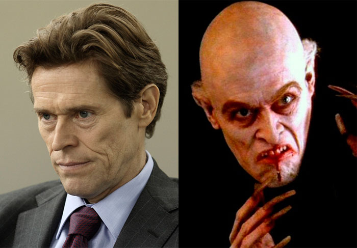 Transformações para personagens não é uma dificuldade para Willem Dafoe, mas com certeza Nosferatu em A Sombra do Vampiro foi um dos que o deixou mais irreconhecível