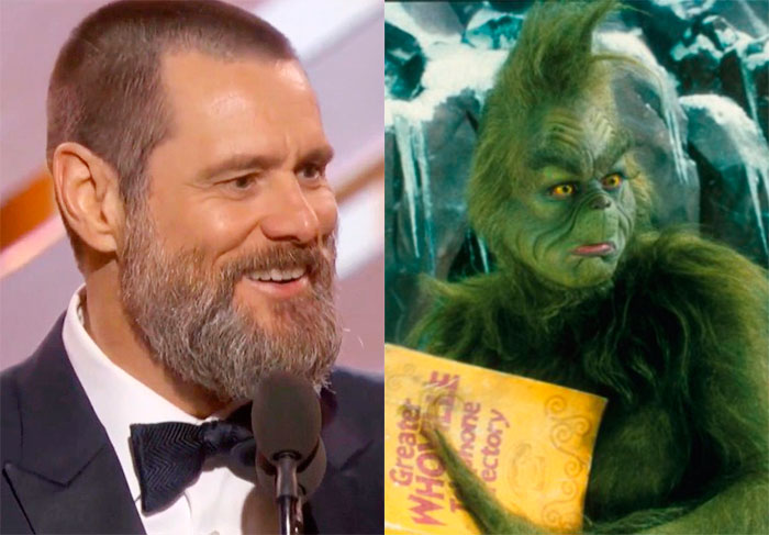 Jim Carrey já fez muitos filmes e personagens diversos que conseguem colocar o ator num patamar bem versátil. Porém, um de seus filmes mais emblemáticos, O Grinch, por conta dos efeitos especiais e maquiagem é muito difícil perceber que é o ator na pele do monstrinho verde