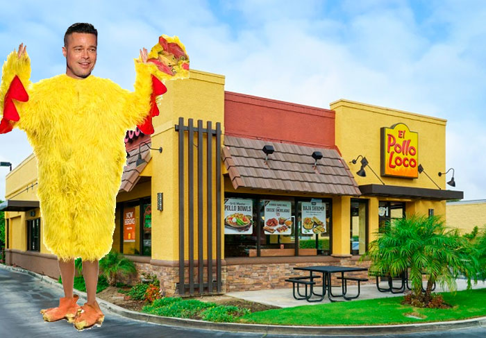 Brad Pitt: Quem vê o astro de Hollywood, não imagina que ele chegou a se caracterizar para fazer propaganda do El Pollo Loco, principalmente para pagar seus estudos 