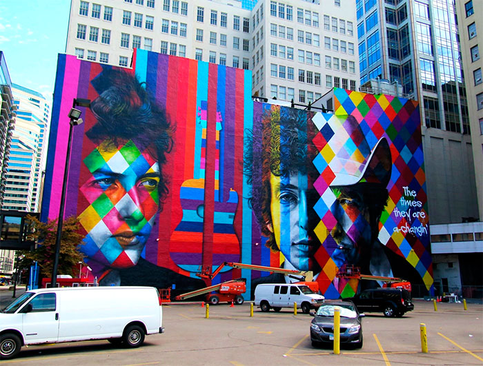 Eduardo Kobra pintou mural sobre Bob Dylan nos EUA